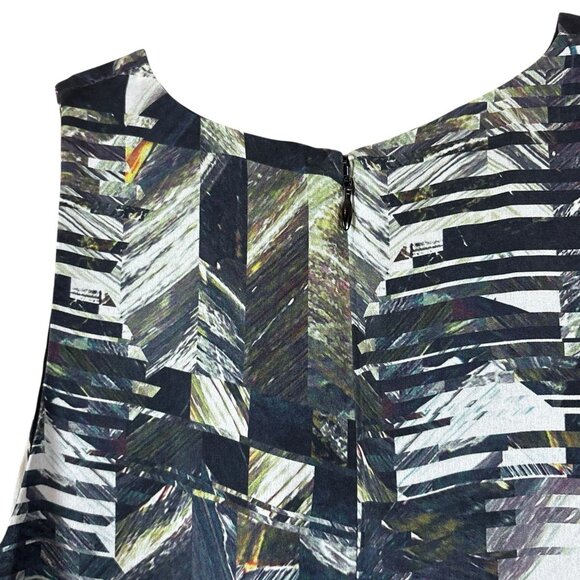 Club Monaco Abstract Leaf Print Ruffle Trim Cocktail Dress Black Green Size 4 - Picture 6 of 9